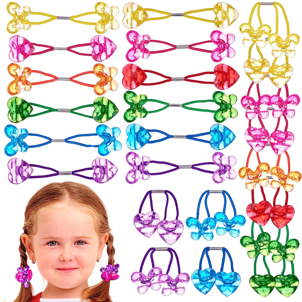 EXPRESSIONS heart and butterfly ponytailers in bright beads for kids' daily hairstyles.