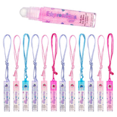 Expressions lip gloss necklace pack packaging, a 12-piece set ready for gifting.