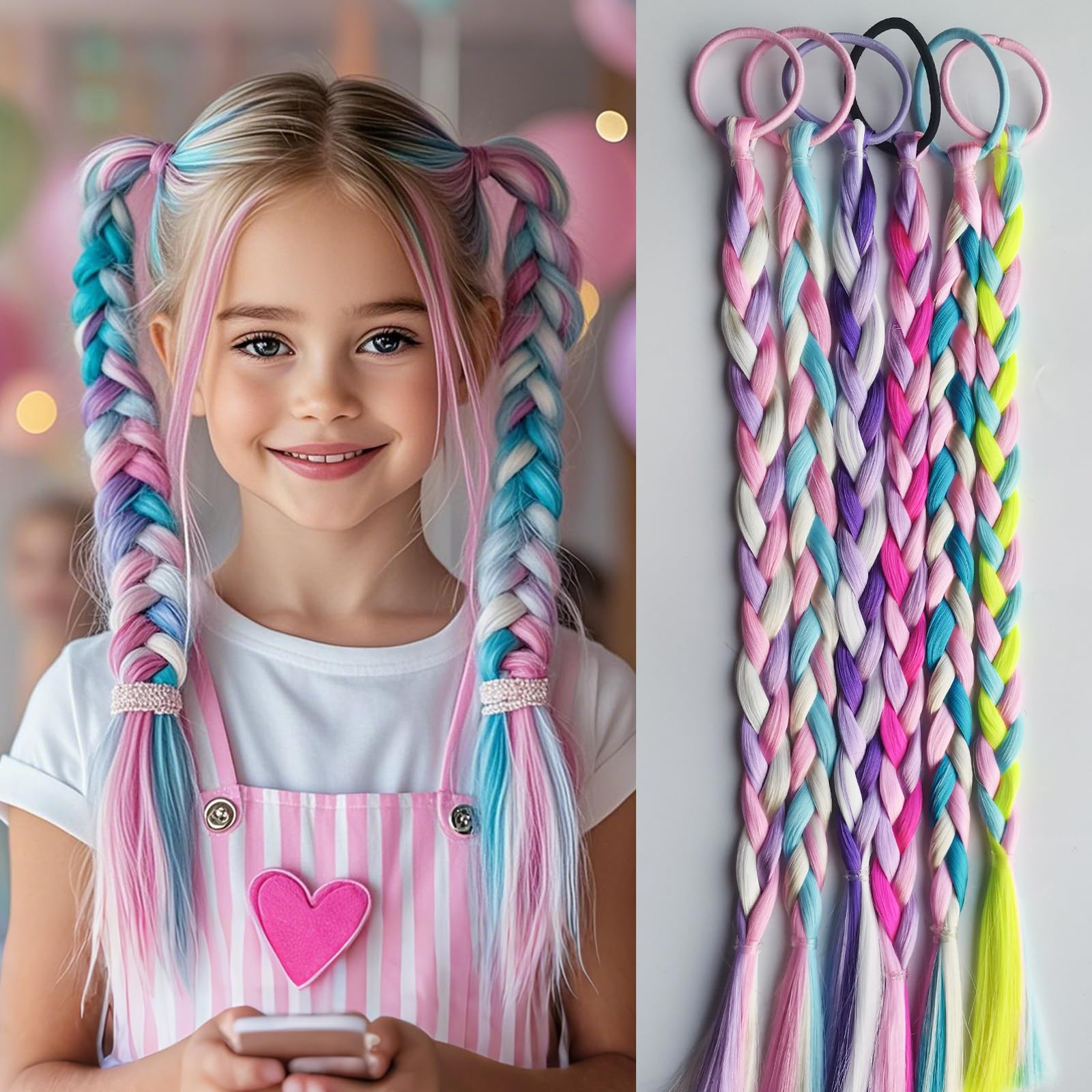 EXTACIO 6-pack colorful braided extensions in pastel-neon for vibrant styles.