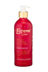 Extreme Glow Strong Lightening Beauty Milk bottle front view for even skin tone support and hydration.