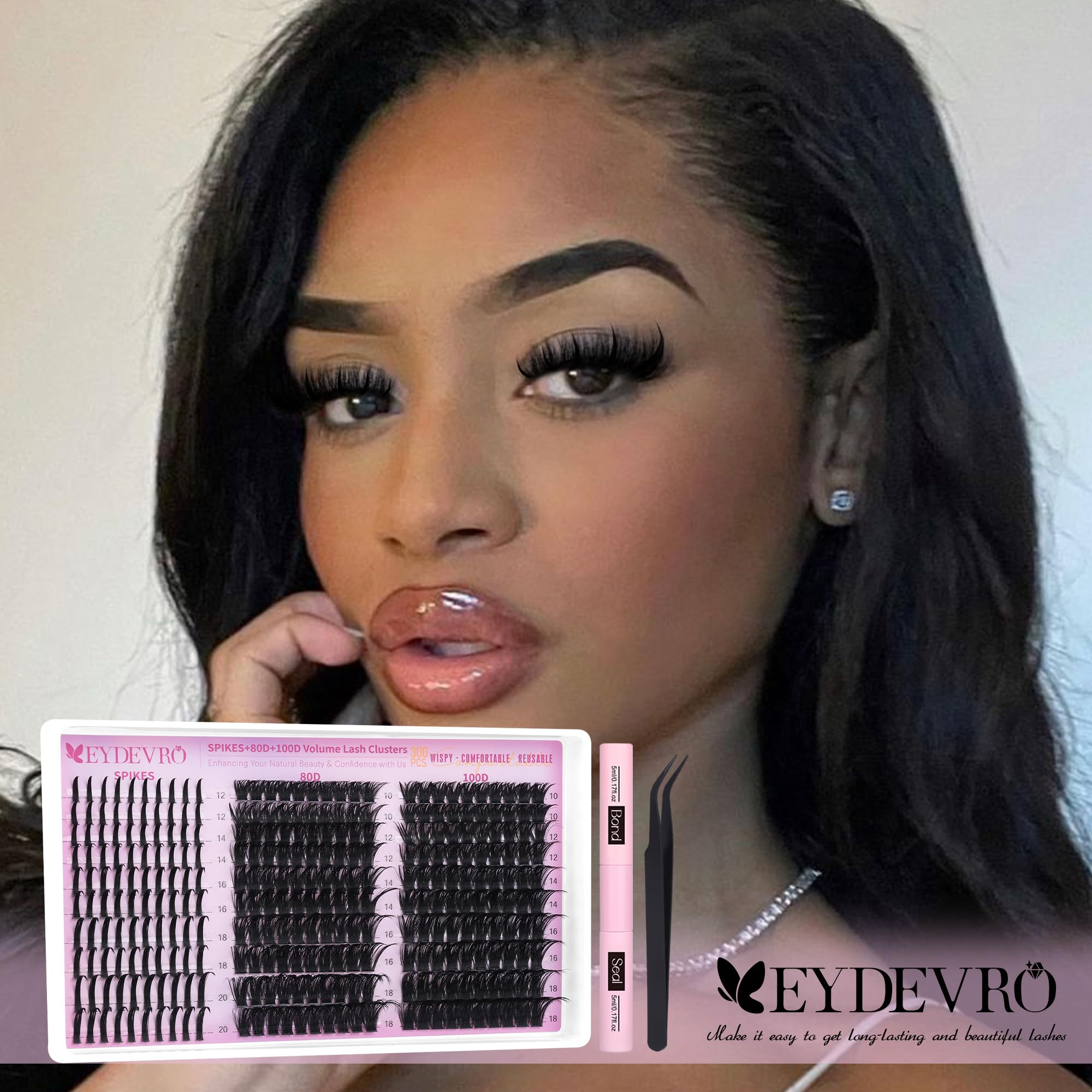 EYDEVRO lash tweezers and brushes shown for precise, salon-grade application