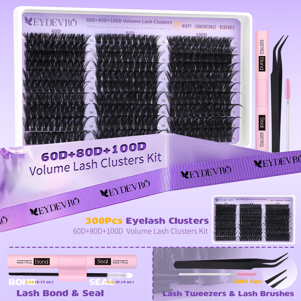 EYDEVRO Lash Clusters Kit with lash bond and seal displayed.