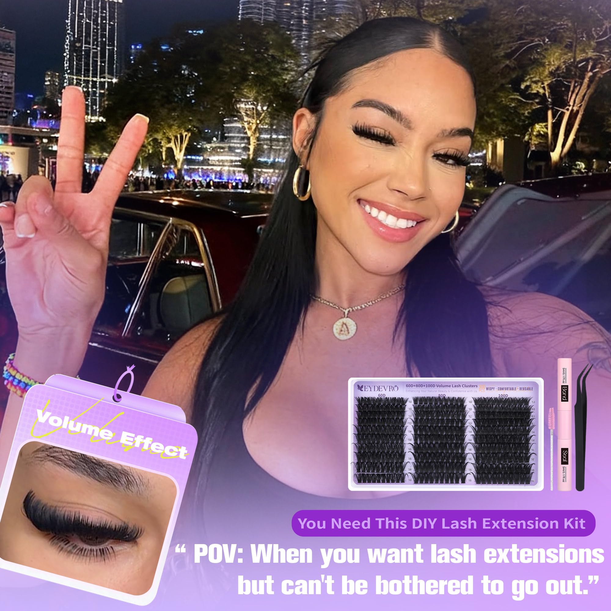 EYDEVRO Lash Clusters Kit featuring precision tweezers for application.