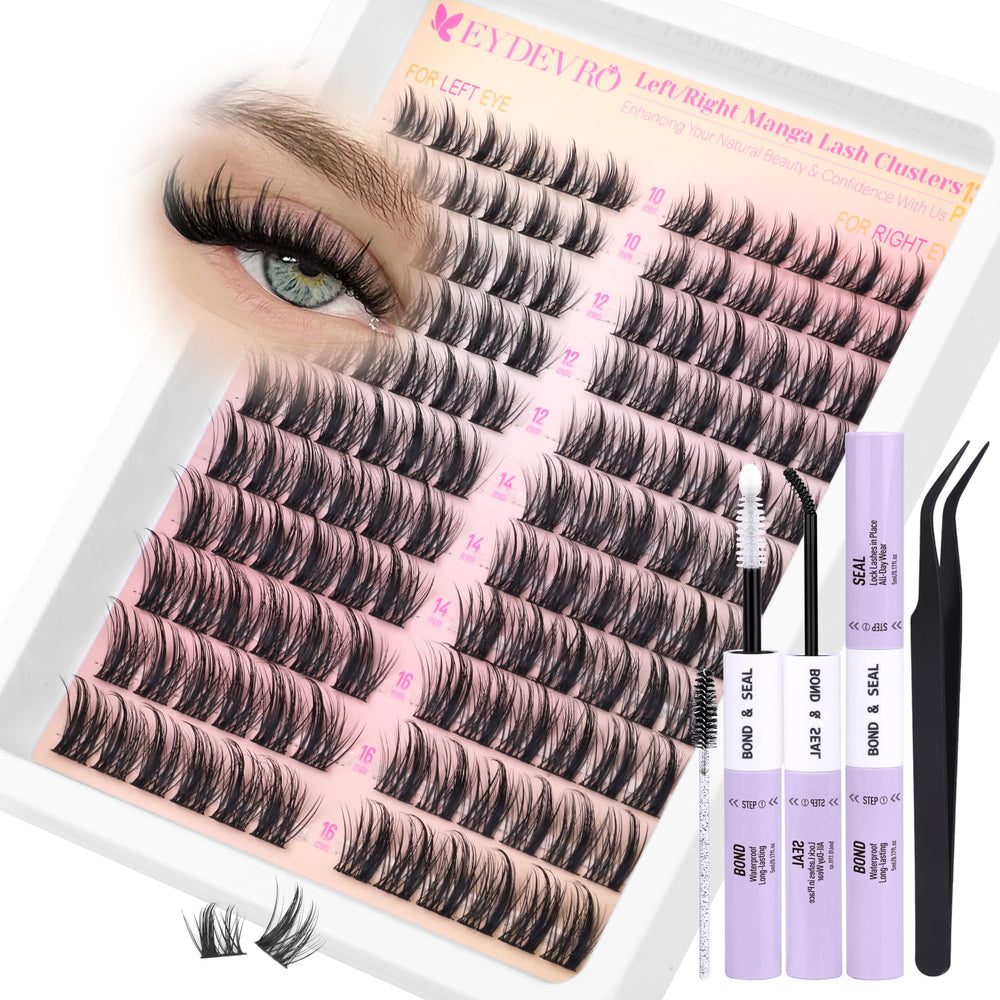 EYDEVRO Manga Lash Clusters: kit de 144 piezas para extensiones naturales en casa.