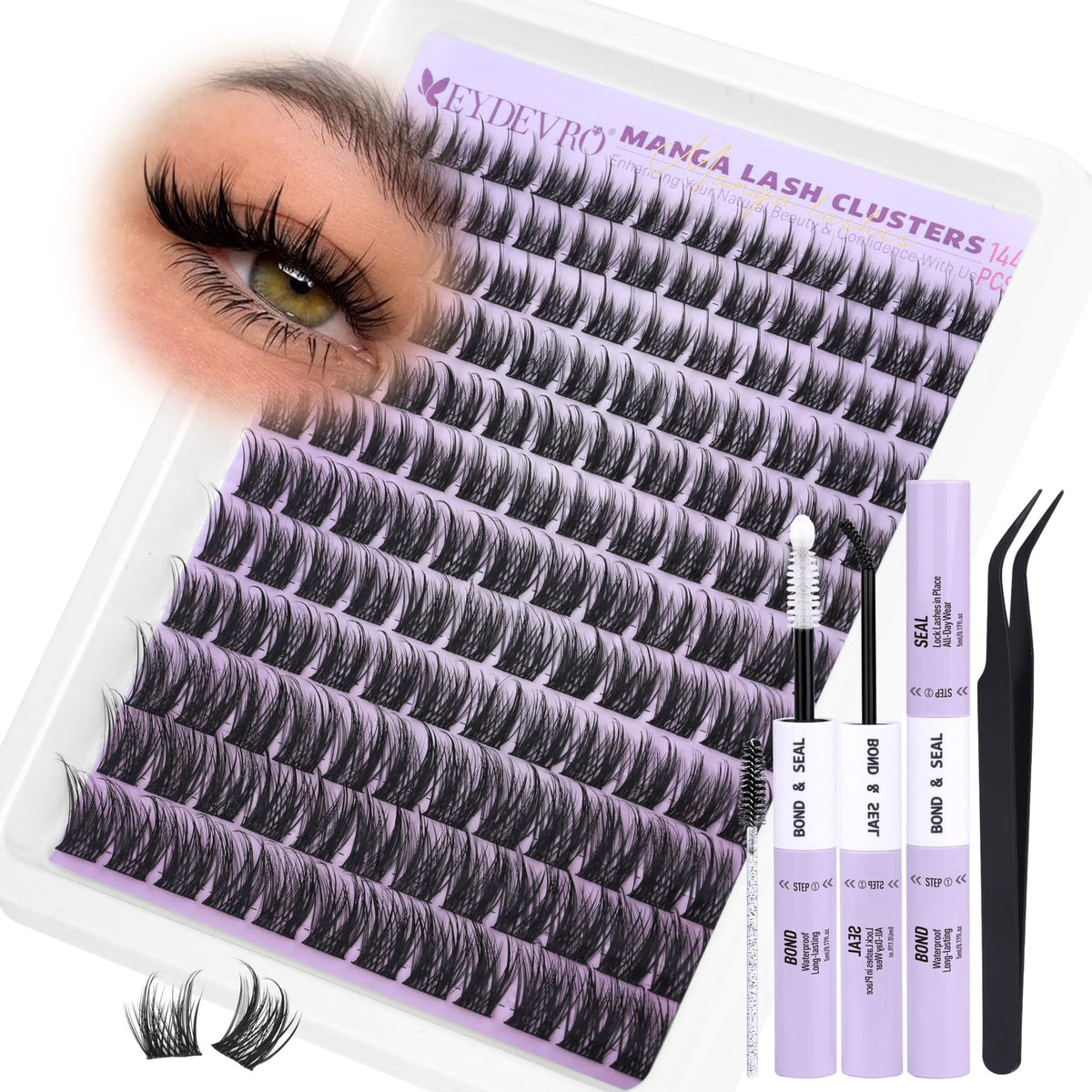 EYDEVRO Manga Lash Clusters Kit packaging signals premium at-home lash care