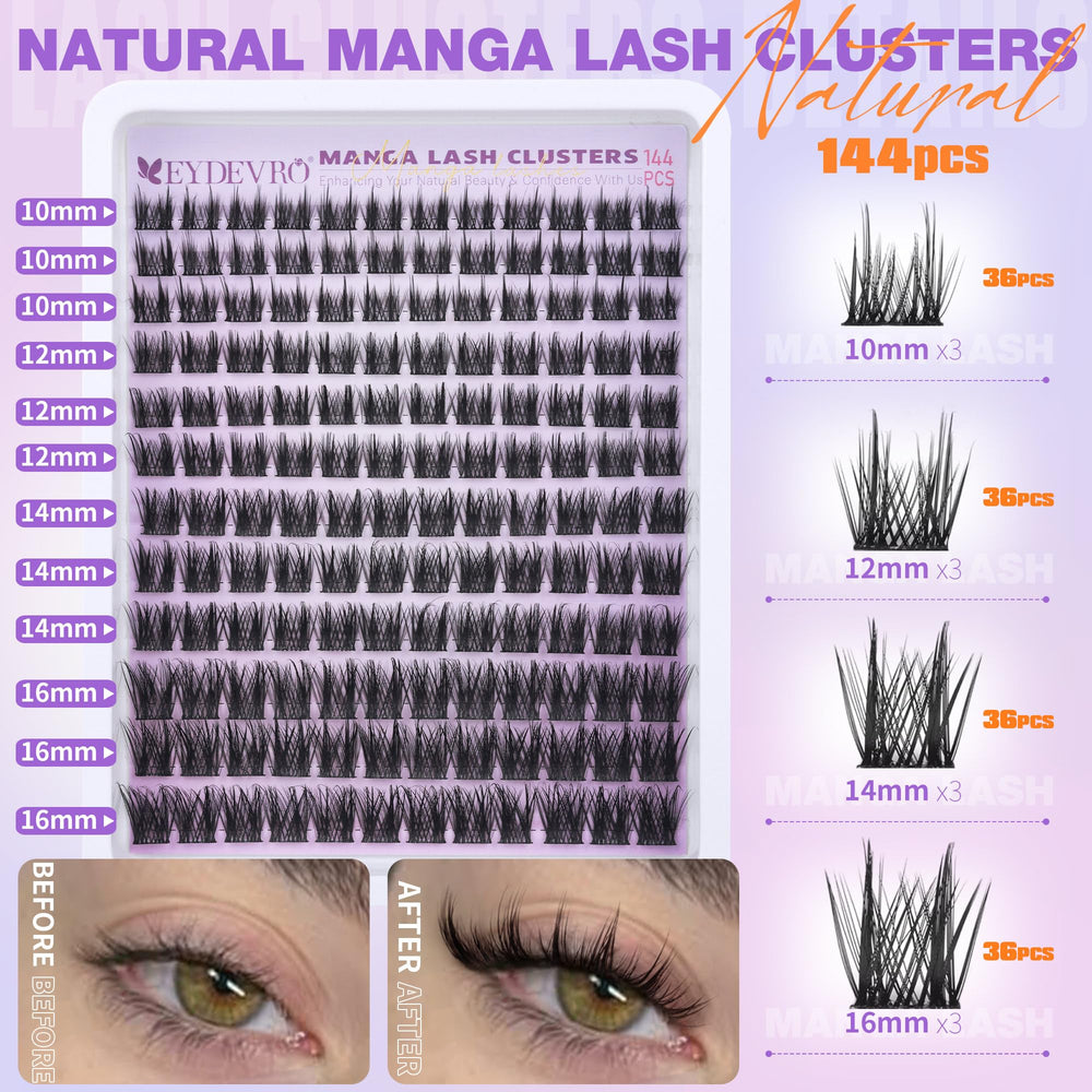 EYDEVRO Manga Lash Clusters Kit tools include tweezers and brushes for precise DIY application