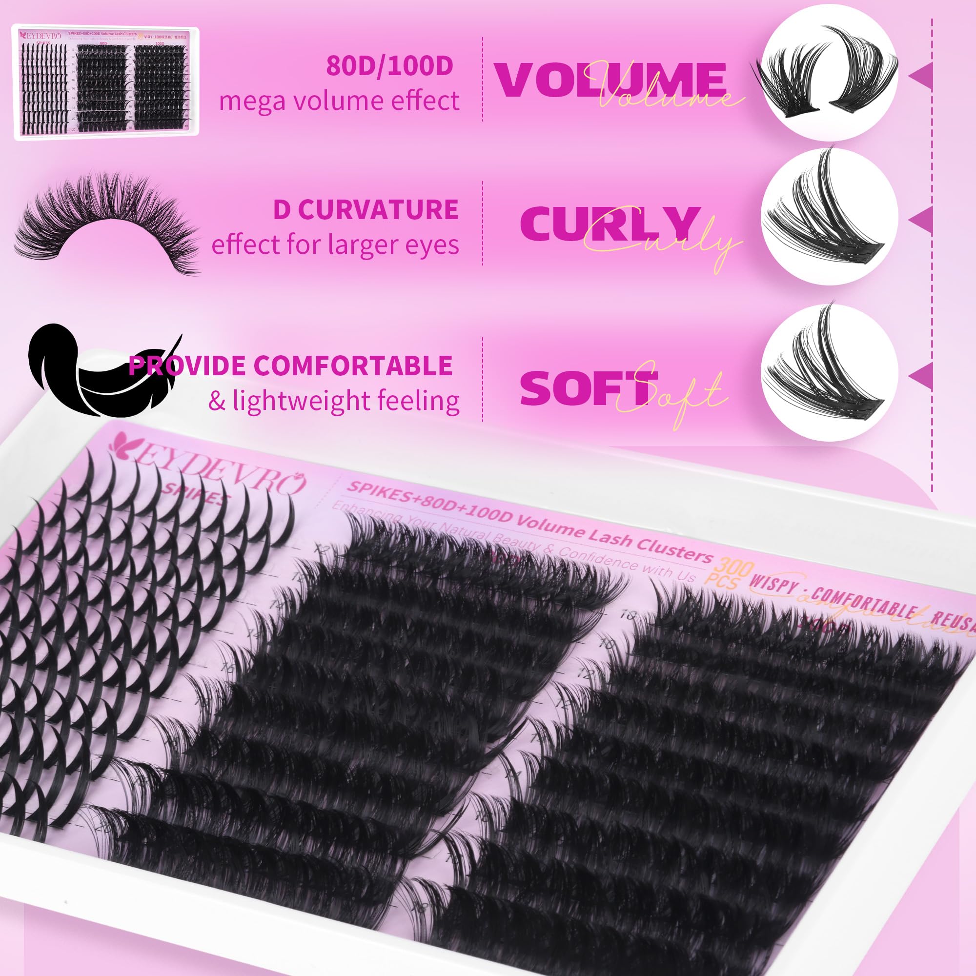 EYDEVRO wispy lash clusters 12-20mm show wispy, high-volume effect