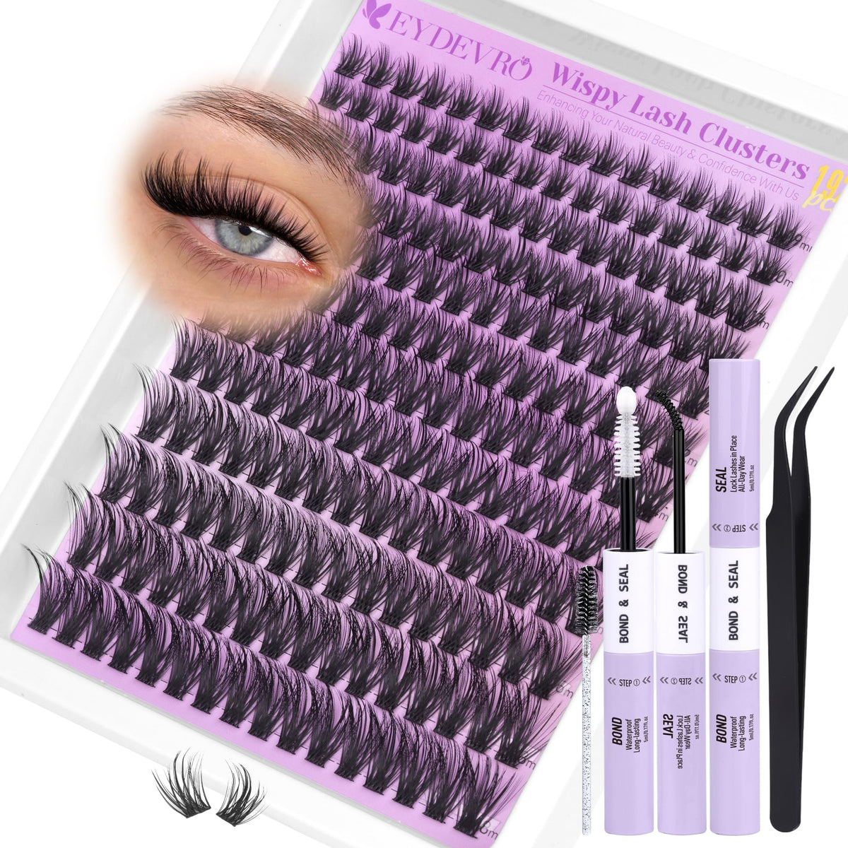 EYDEVRO Wispy Lash Clusters Kit 9-18mm extensions for customizable at-home lash volume.