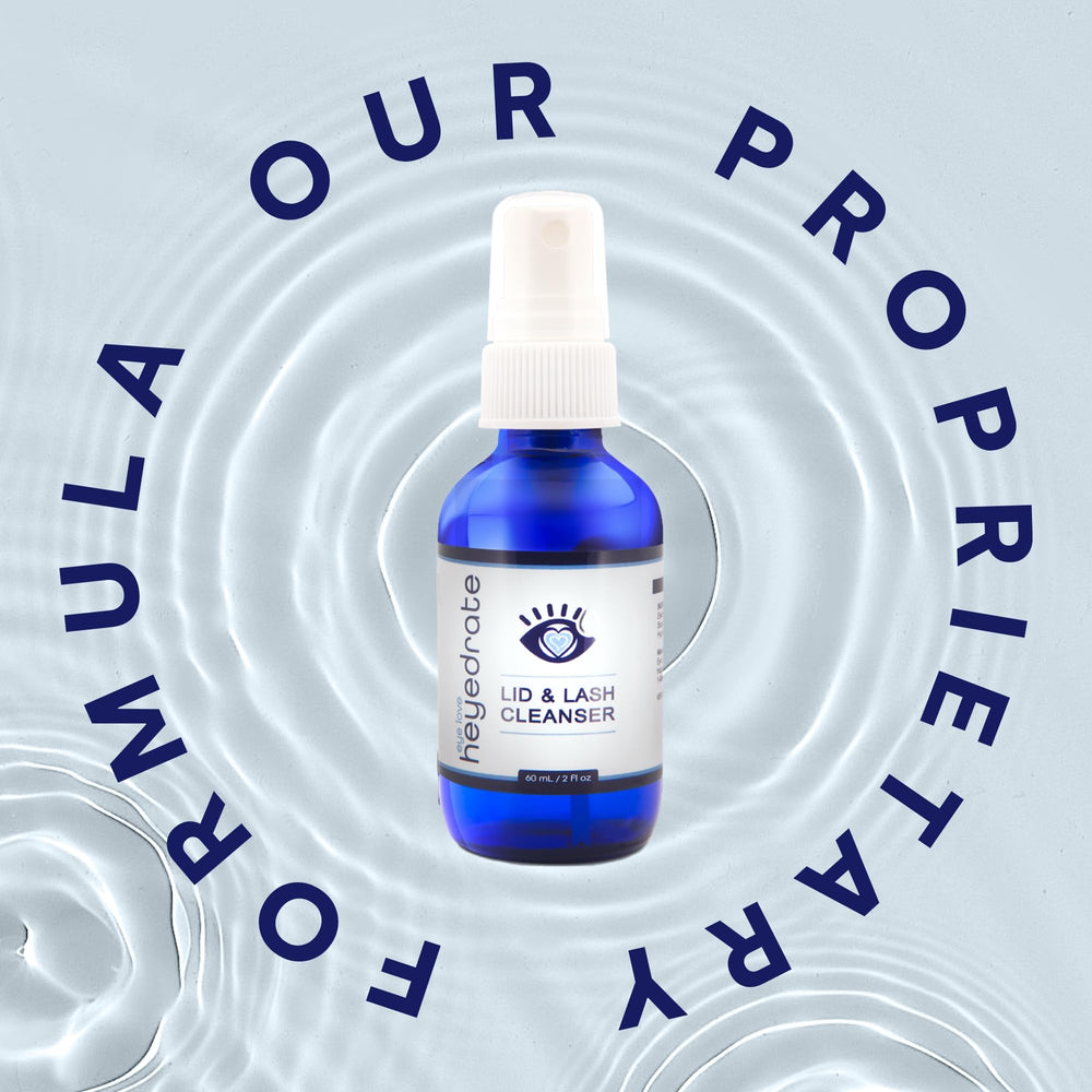 Eye Love Lid and Lash Cleanser closeup-label highlights 0.015% HOCl formula for soothing relief.
