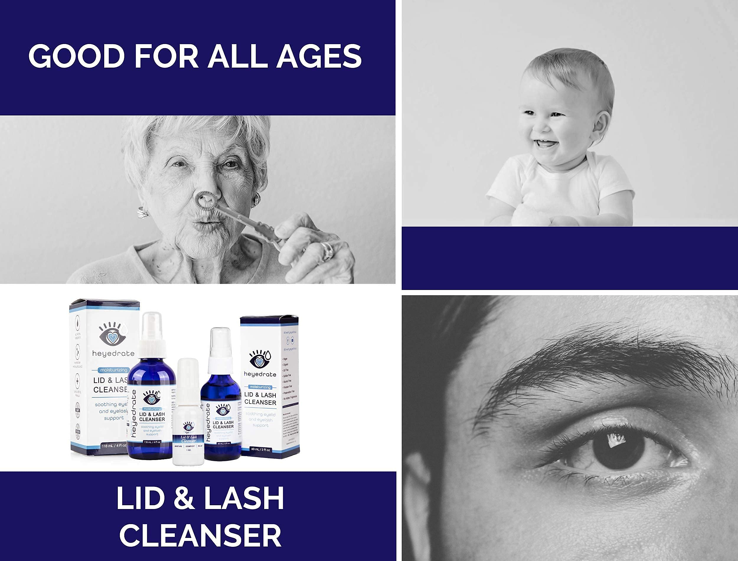 Eye Love Lid and Lash Cleanser lifestyle-shot suggests calm eyes after routine use.