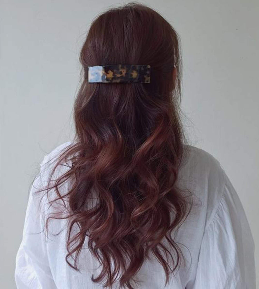 Eyegla rectangle hair clip secures half-up and side-twist looks with comfortable wear.