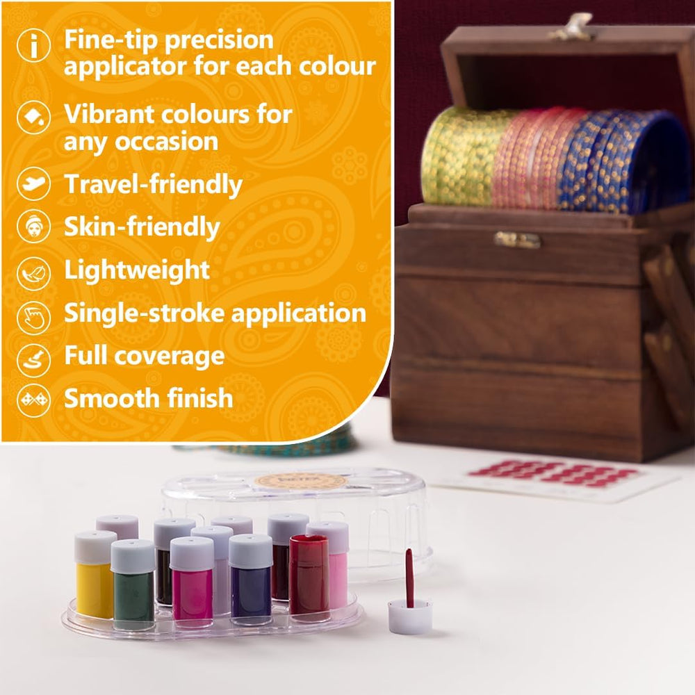 EYETEX Kumkum líquido para bindi, 11 colores, color intenso y aplicación fácil.