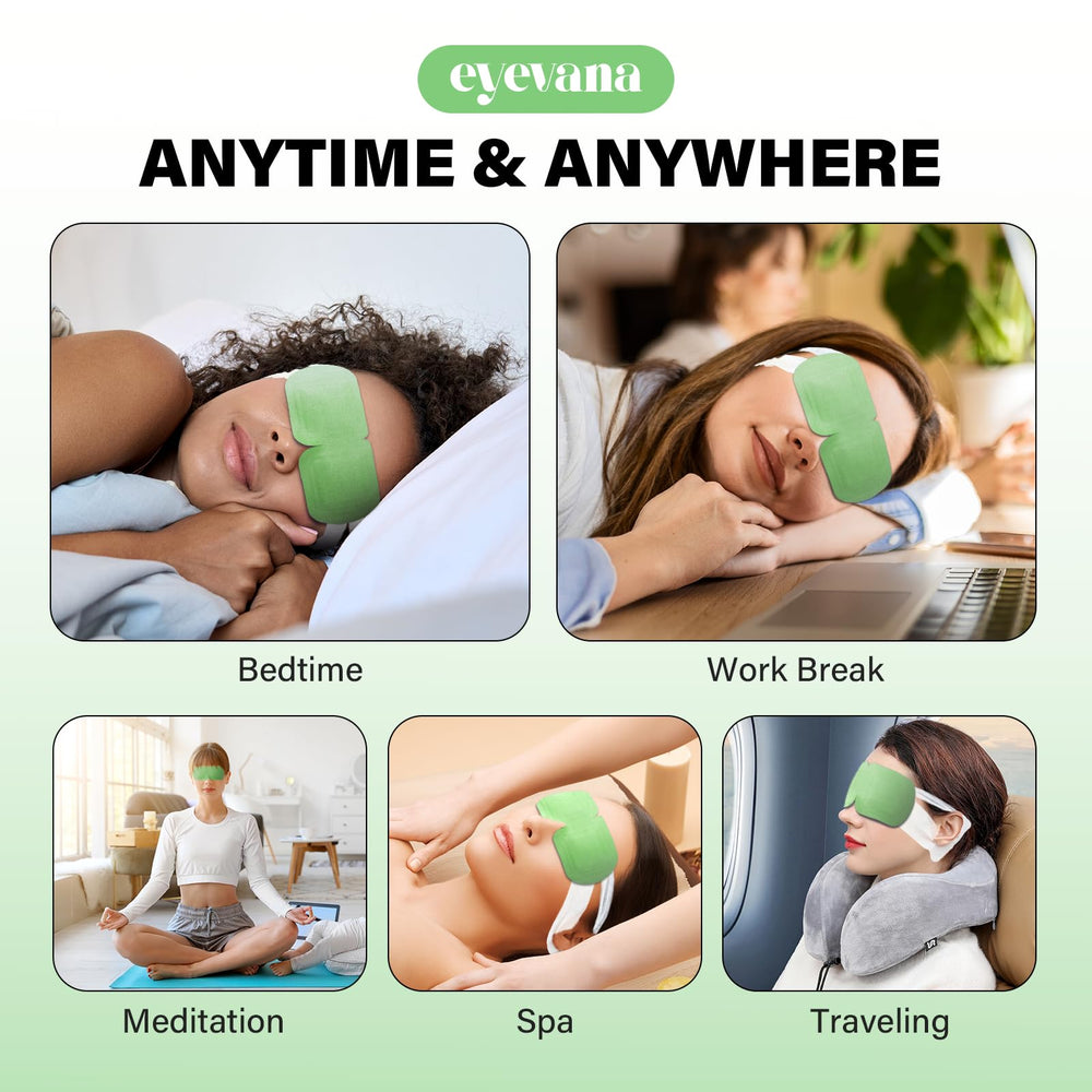 eyevana travel-ready eye mask shown with compact packaging for on-the-go relief.