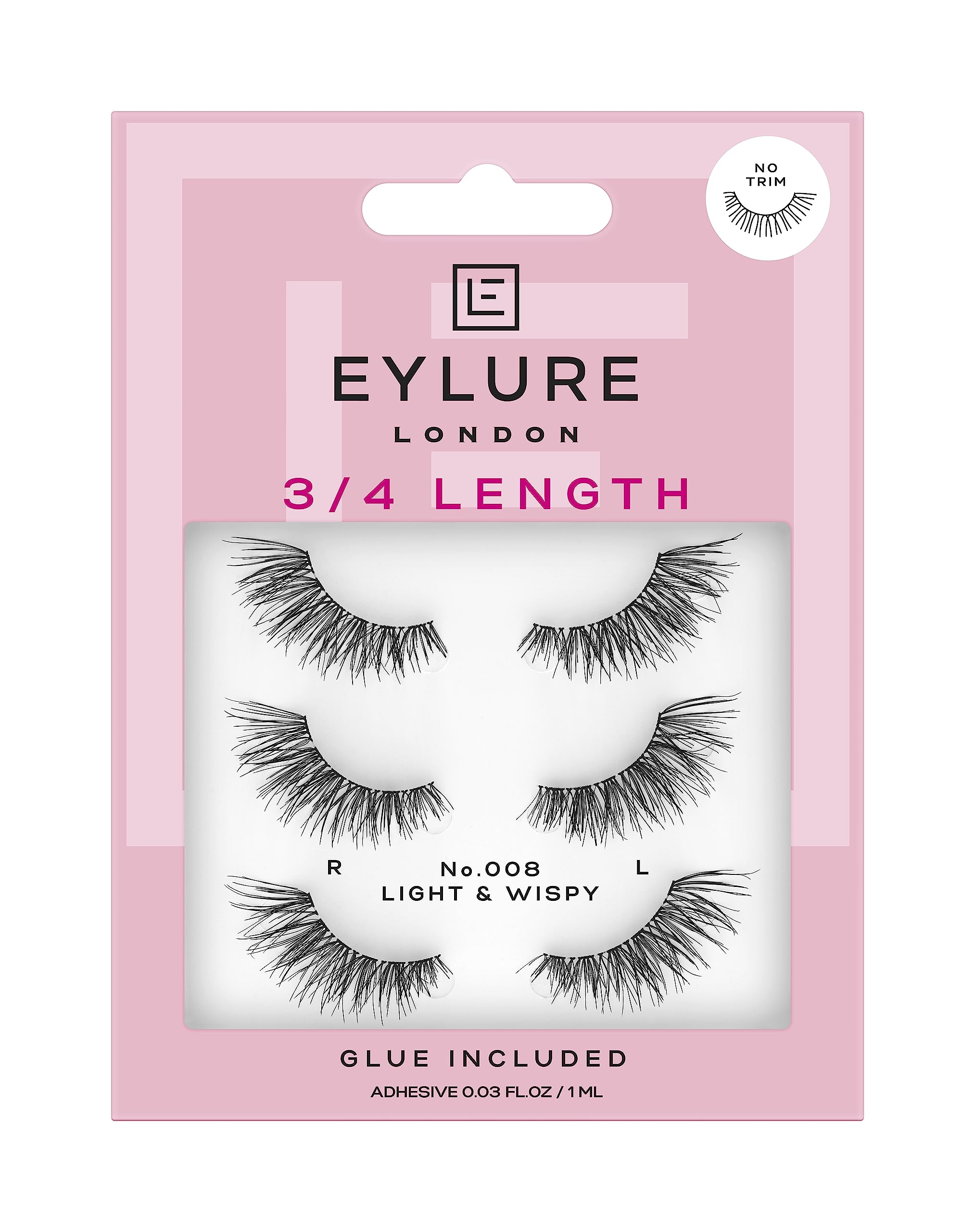 Eylure Eyl Fluttery Light 008 multipack packshot highlights full outer-edge lash.