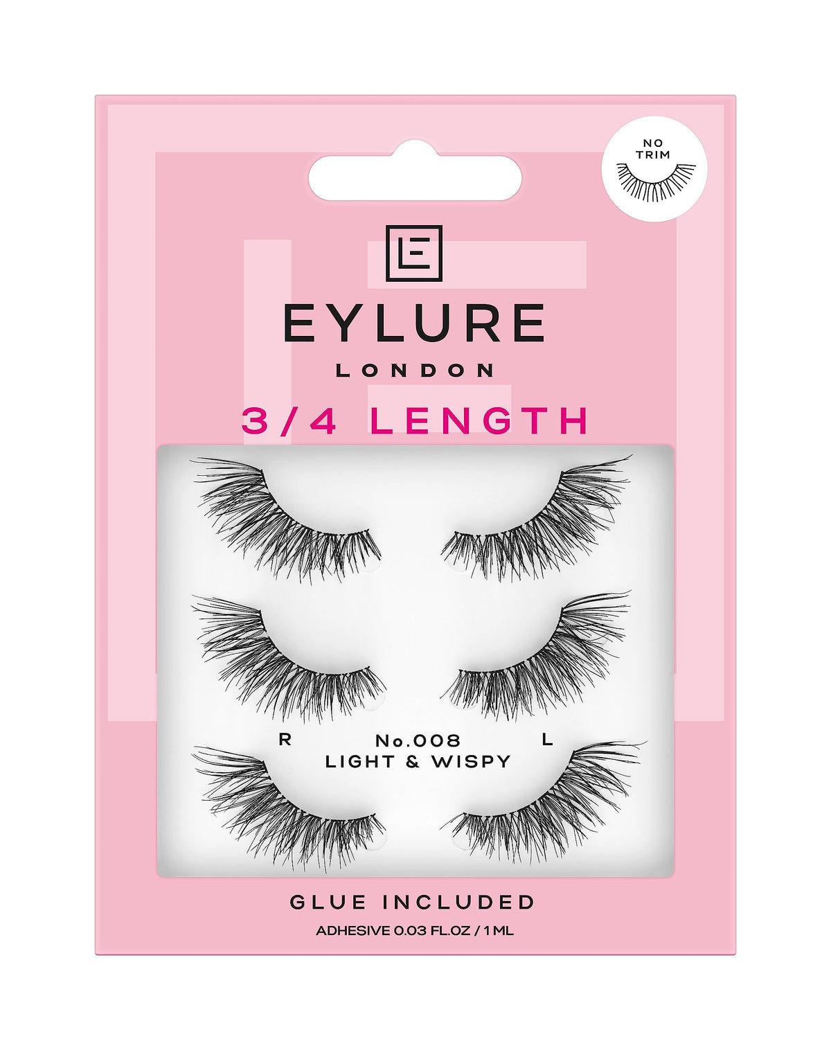 Eylure Eyl Fluttery Light 008 multipack packshot highlights full outer-edge lash.