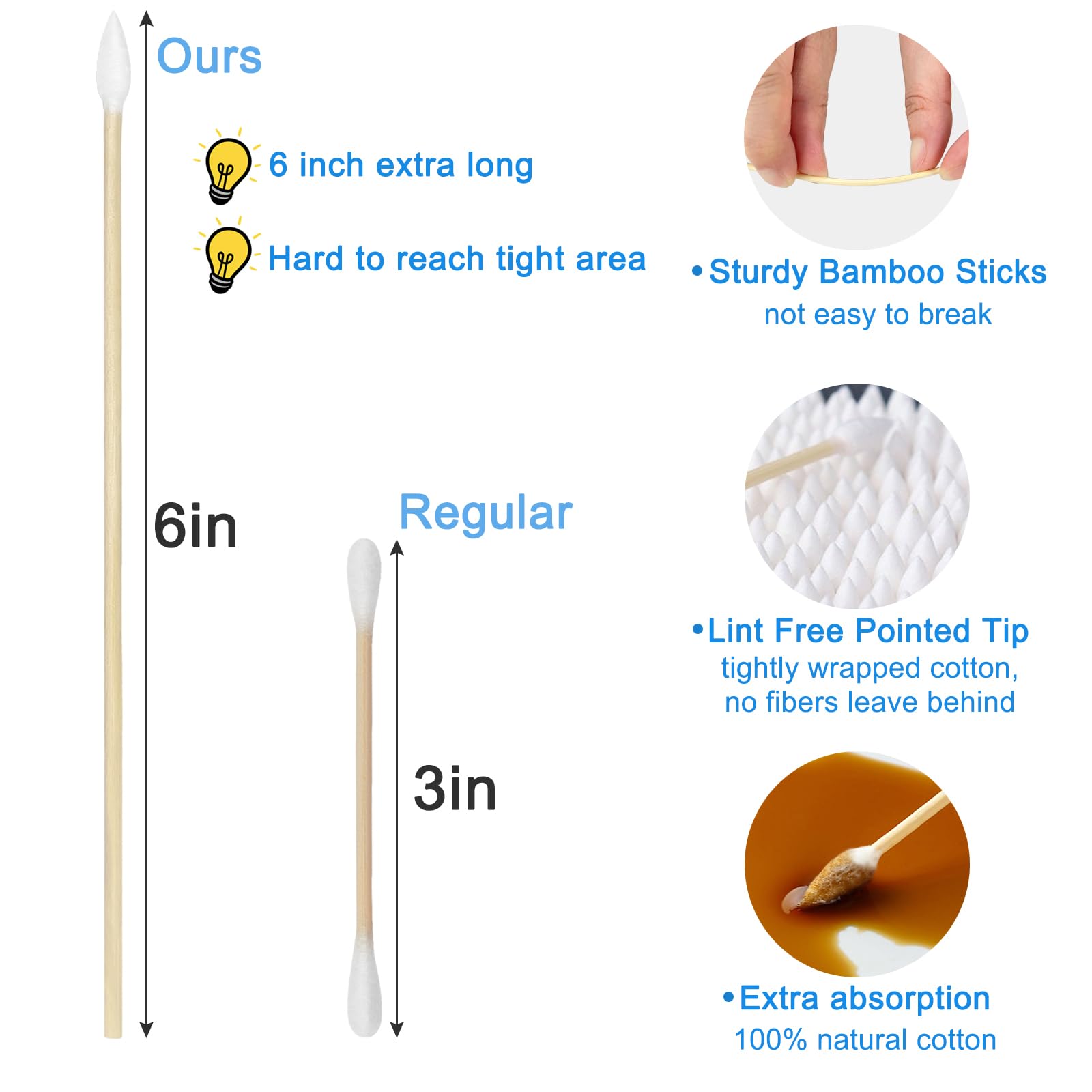 eyxformula durable bamboo sticks 6 inch design emphasizes strength for detailed cleaning.