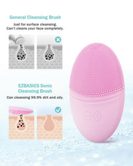 EZBASICS gentle-massage face brush demonstrates soothing routine and upgraded skincare.