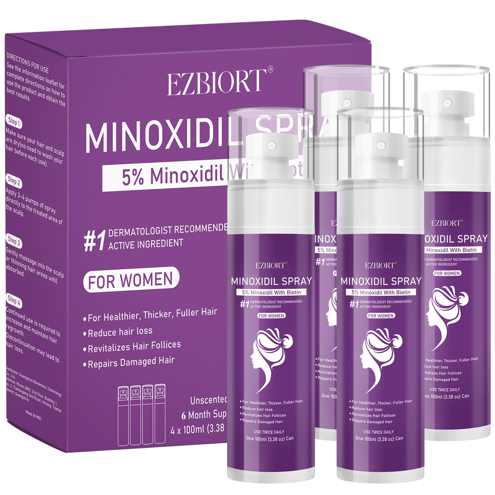 EZBIORT 5% Minoxidil spray bottle for scalp regrowth and daily use