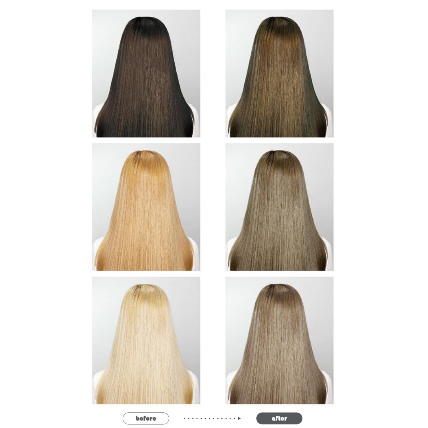 eZn Pudding Hair Dye ash beige before-after demonstrates color transformation.