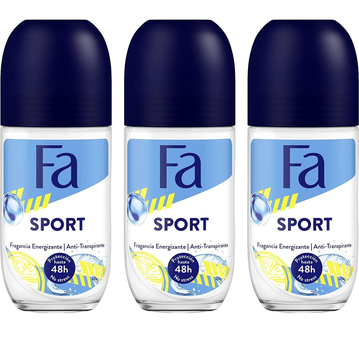 Fa deodorant sport roll-on 50ml three-pack close-up bottle for long-lasting freshness