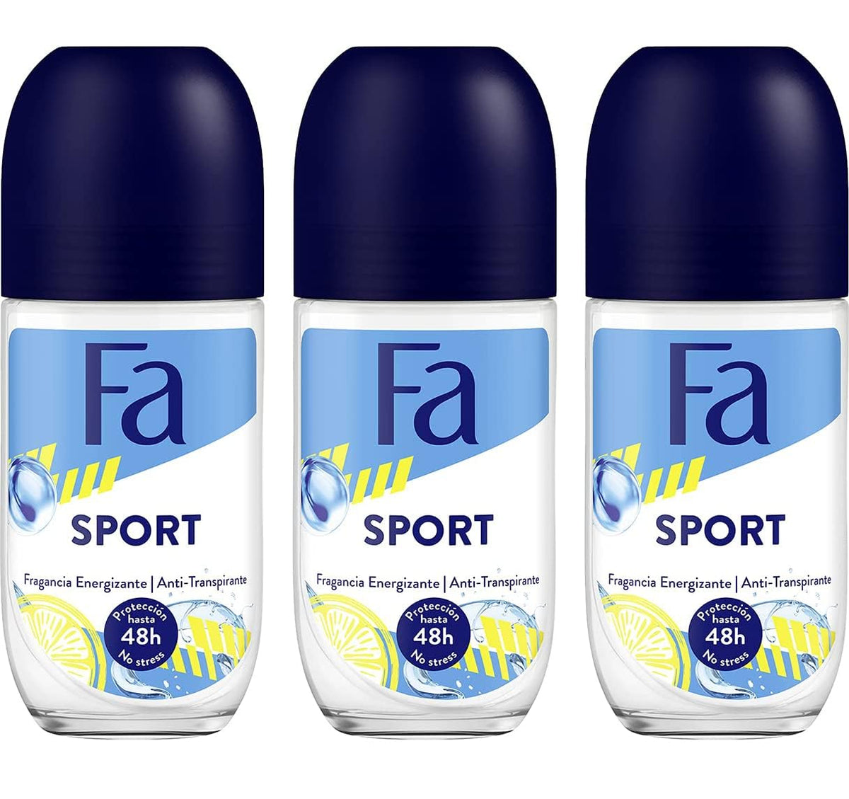 Fa deodorant sport roll-on 50ml three-pack close-up bottle for long-lasting freshness