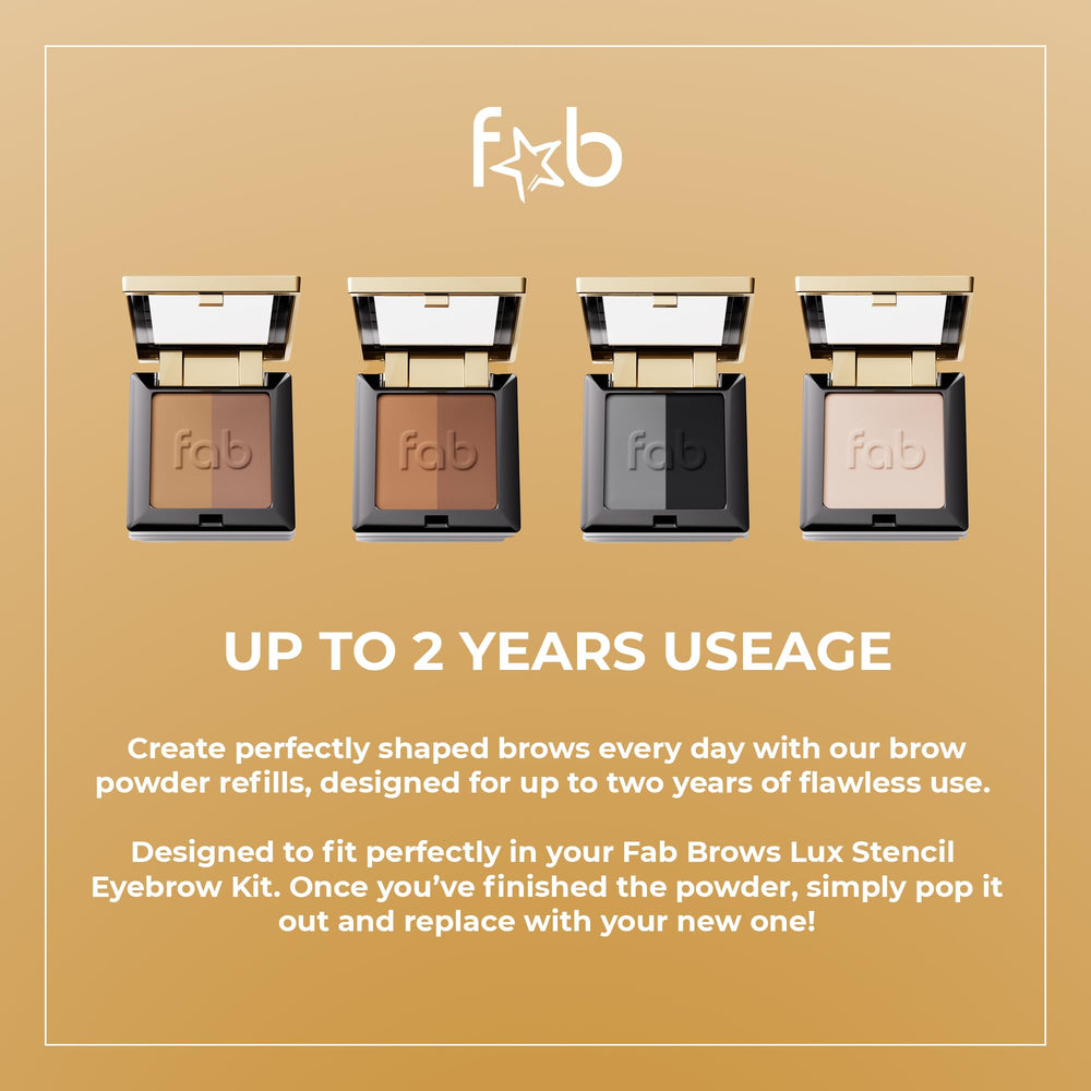 Fab Brows Lux refill packaging shown for travel-friendly convenience.