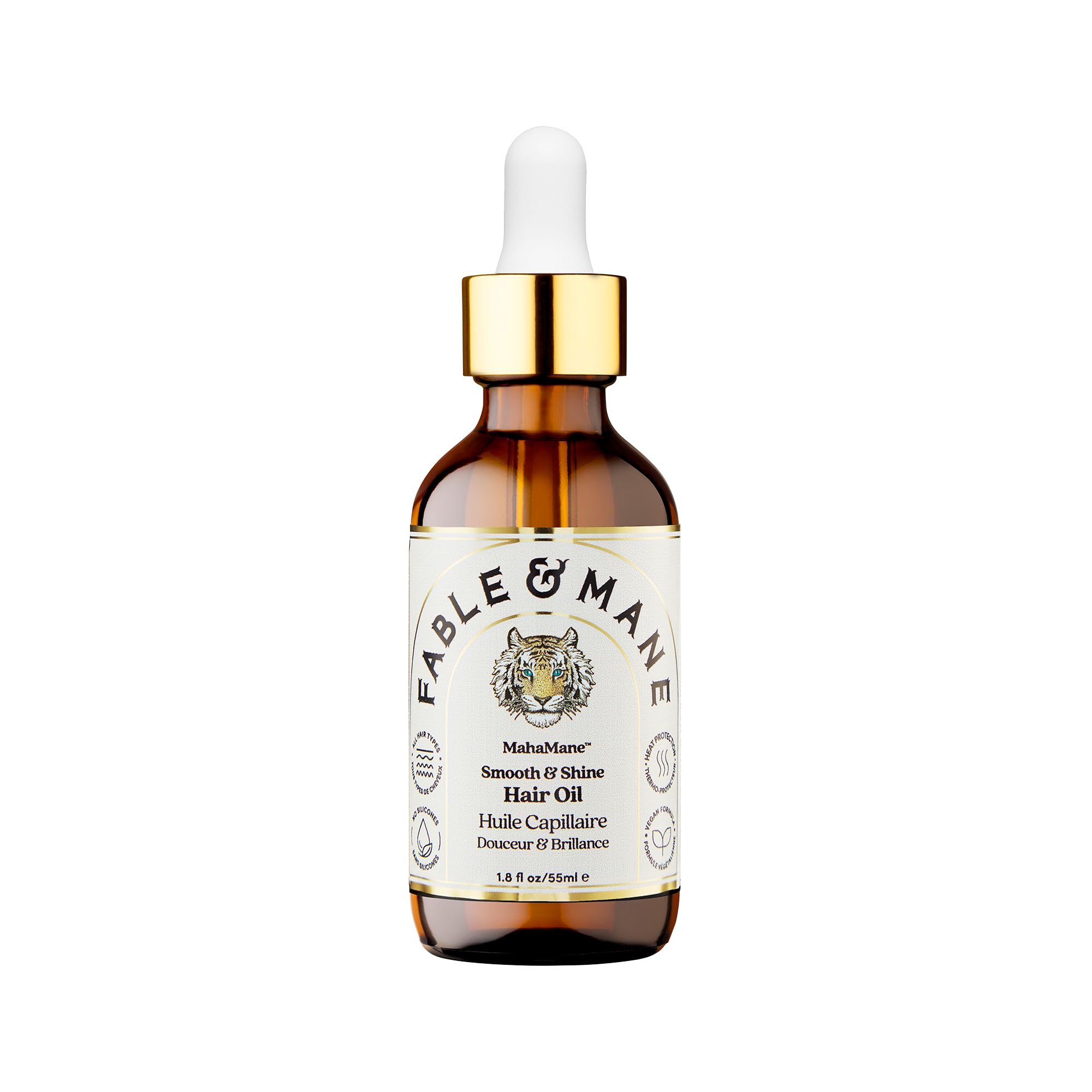 Fable & Mane MahaMane bottle-front shows gloss-enhancing serum for smooth shine