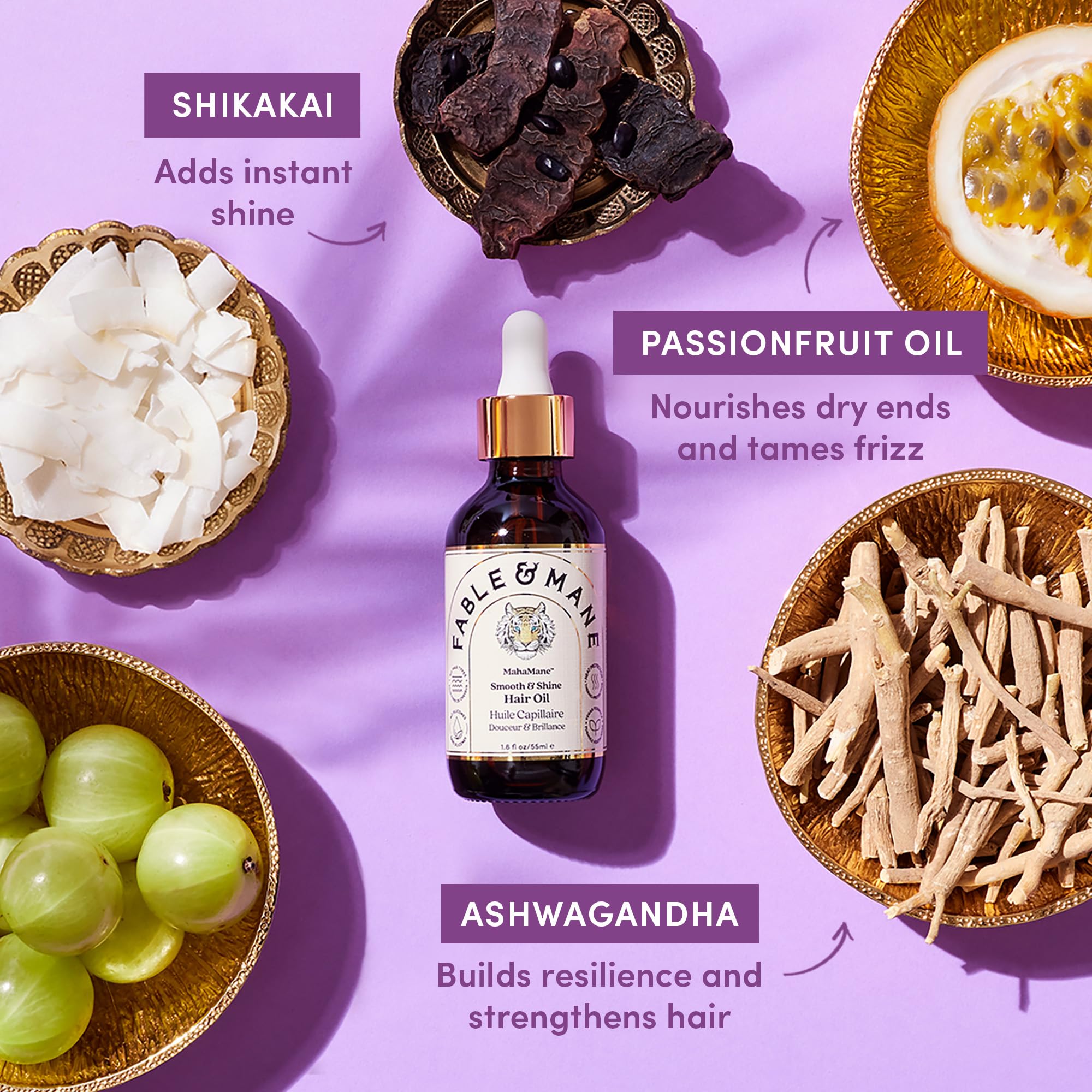 Fable & Mane MahaMane passionfruit-oil nourishes dry ends and tames frizz