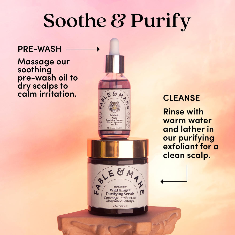 Fable & Mane Amla Serum lifestyle shot conveys calm ritual.