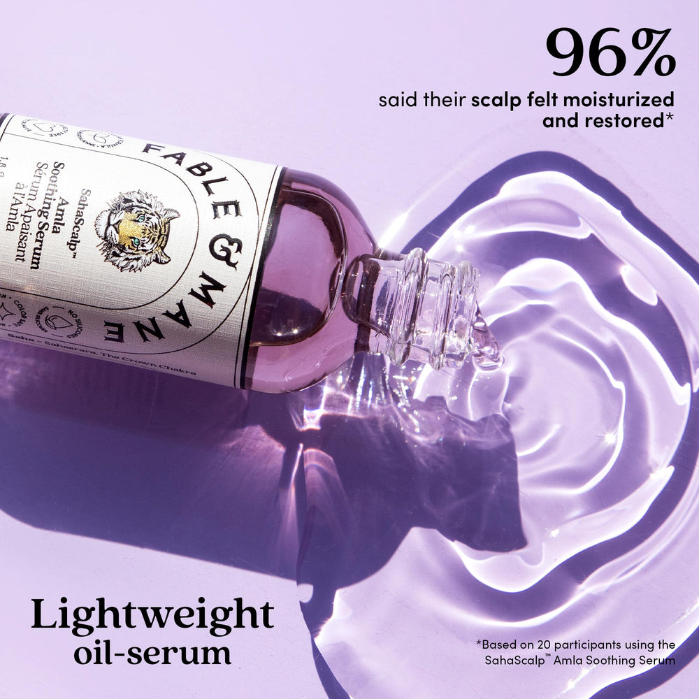Fable & Mane Amla Serum texture drop shows lightweight oil.