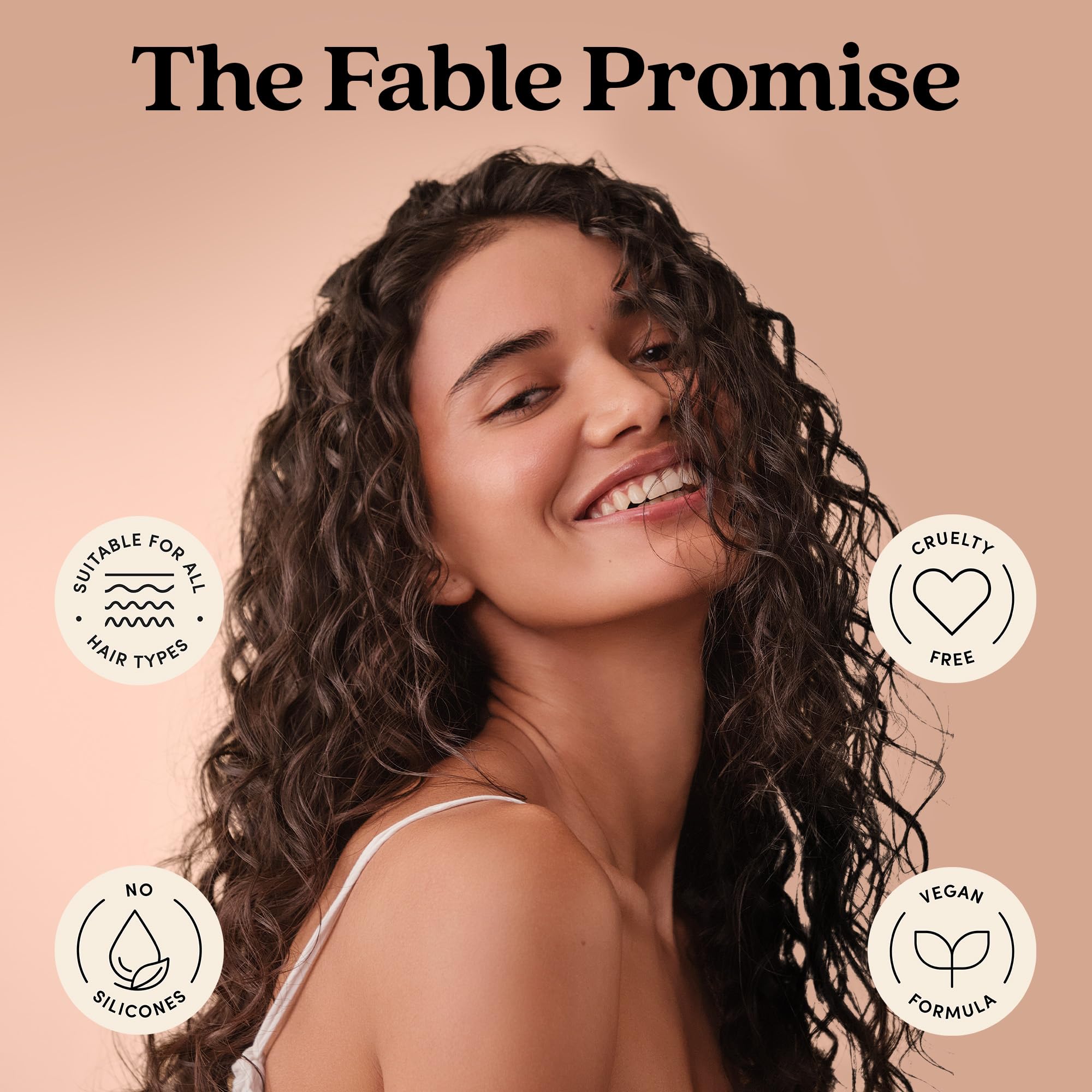 Fable & Mane daily-use routine scene shows ready-to-style hydrated hair.