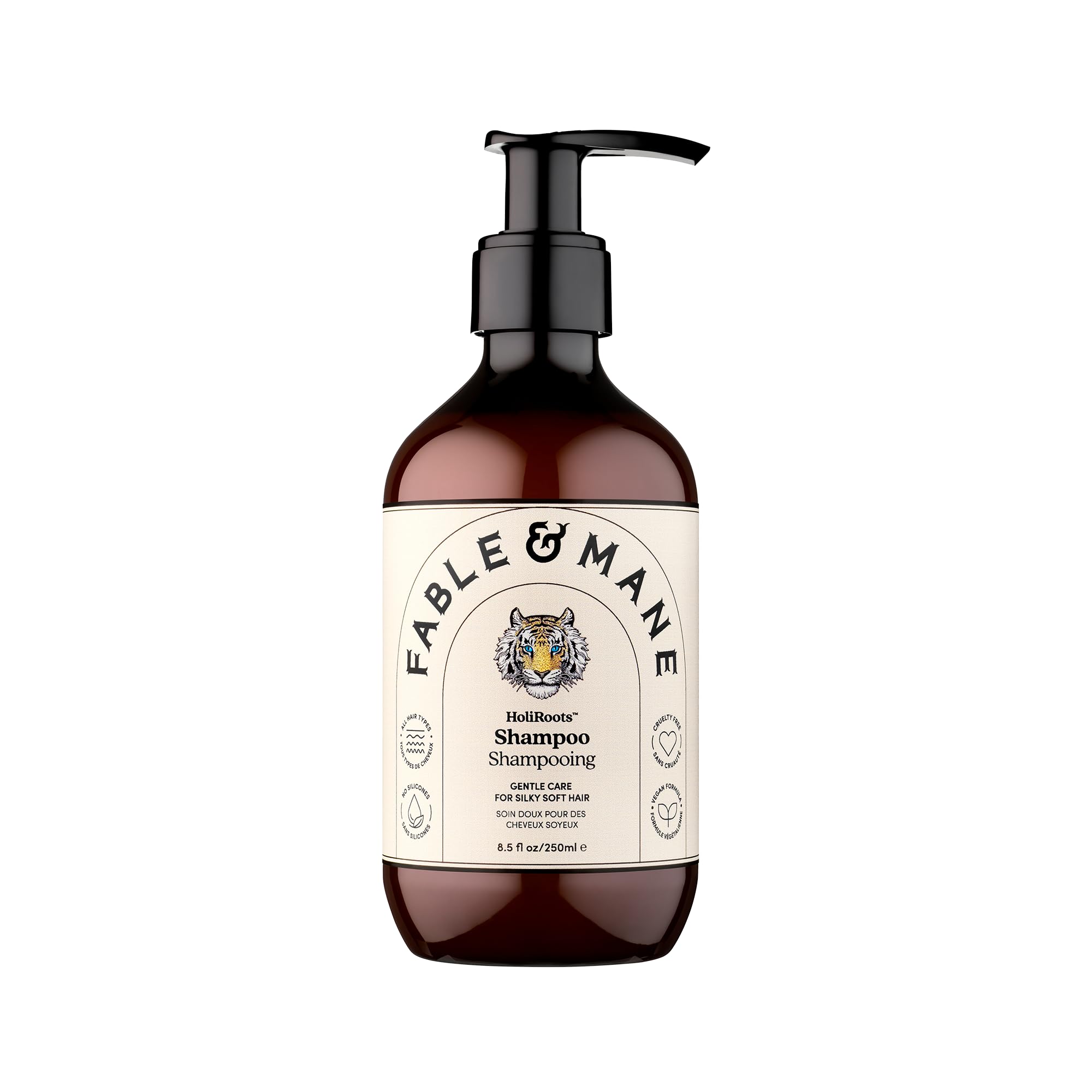 Fable & Mane Hydrating Shampoo bottle shows moisture boost for dry hair