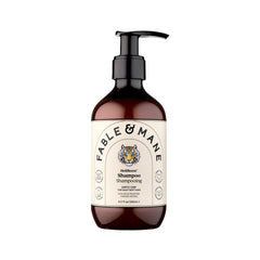 Fable & Mane Hydrating Shampoo bottle shows moisture boost for dry hair