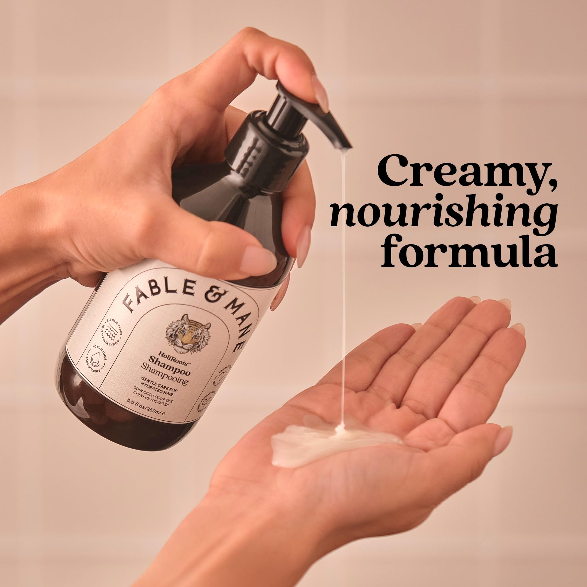 Fable & Mane Hydrating Shampoo shine on damp hair for radiant look