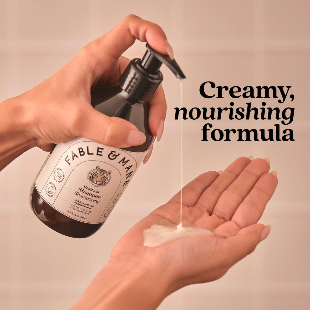 Fable & Mane Hydrating Shampoo shine on damp hair for radiant look
