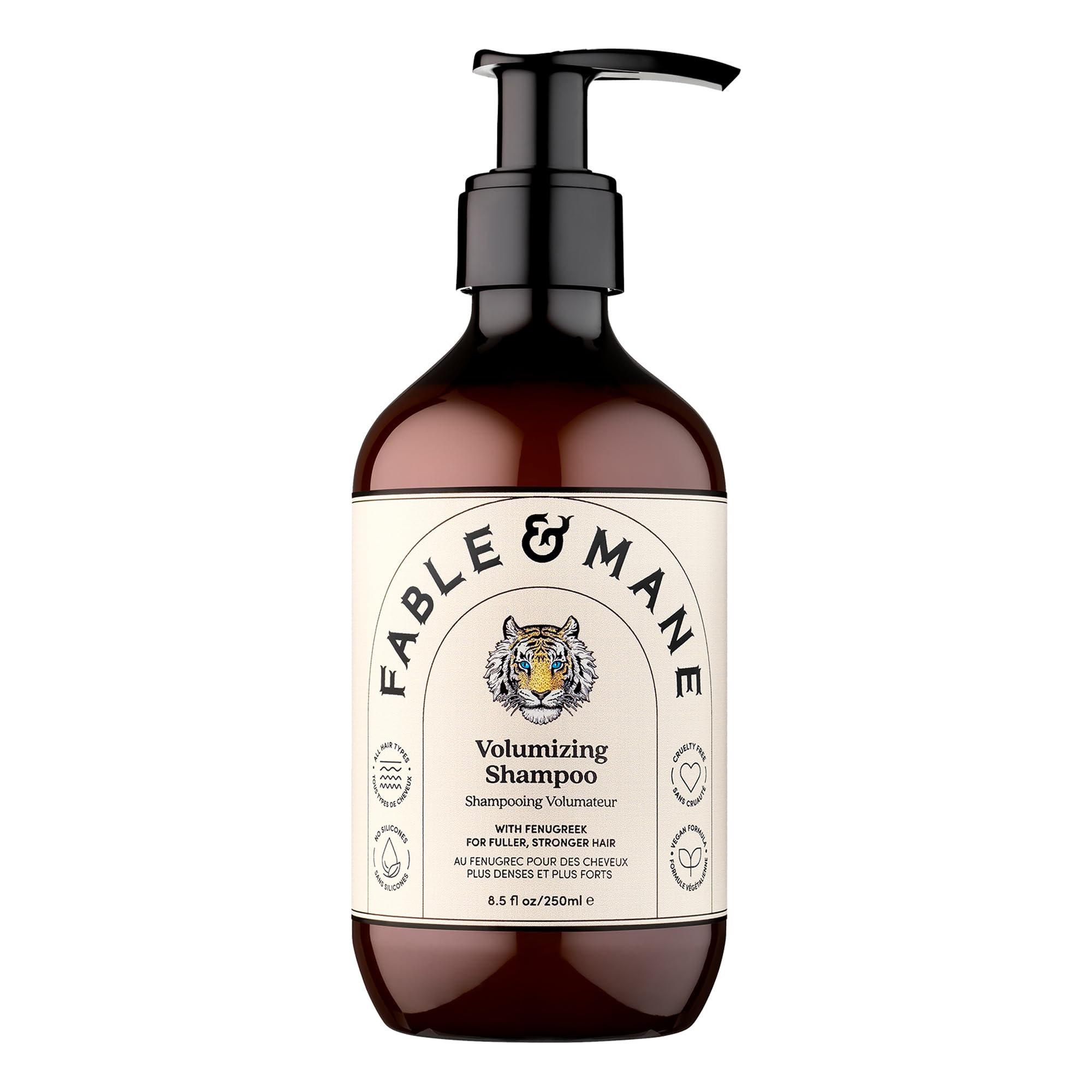 Fable & Mane volumizing shampoo bottle visualizing weightless volume for fuller-looking hair