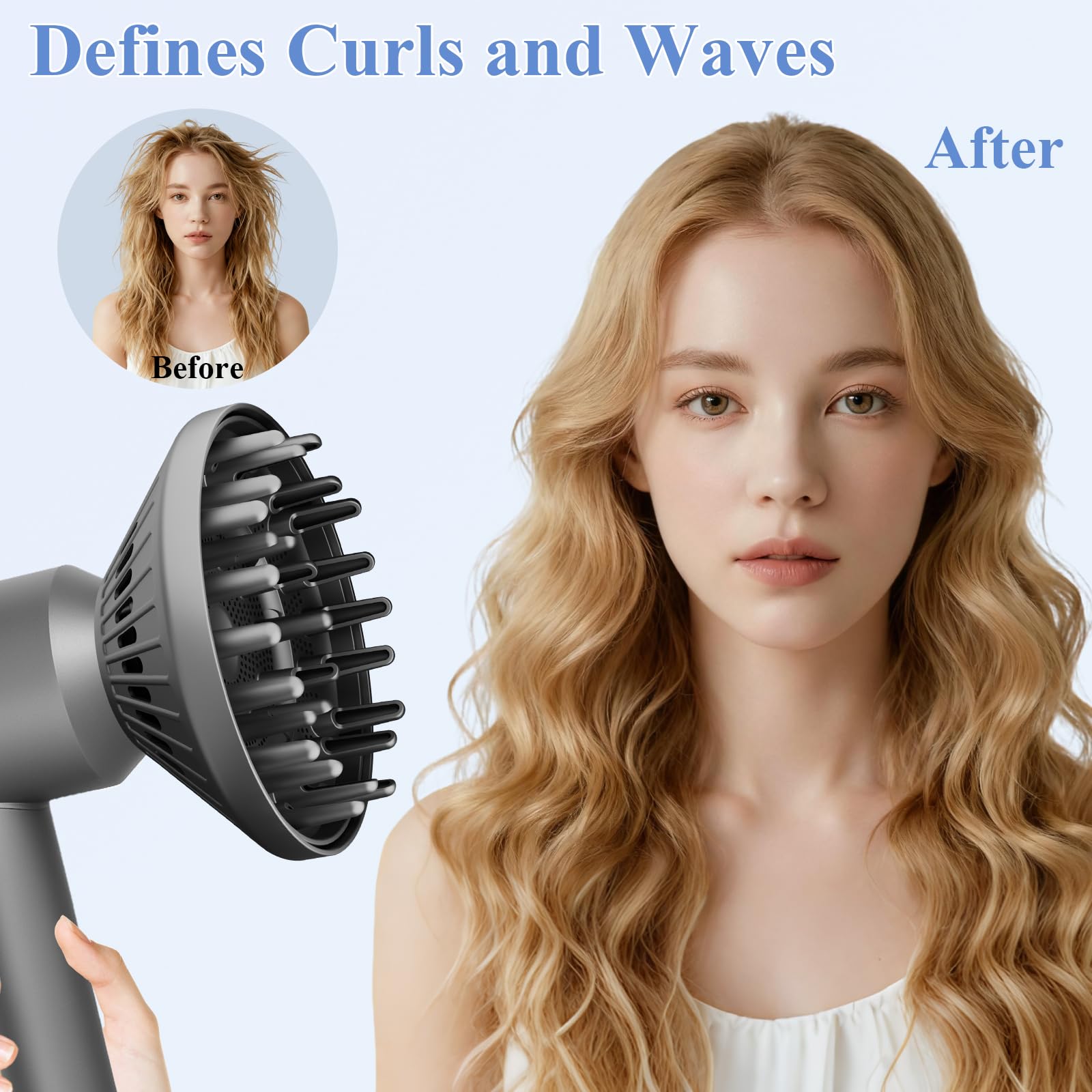 Fabmira styling-coverage diffuser ready for thick textured hair drying.