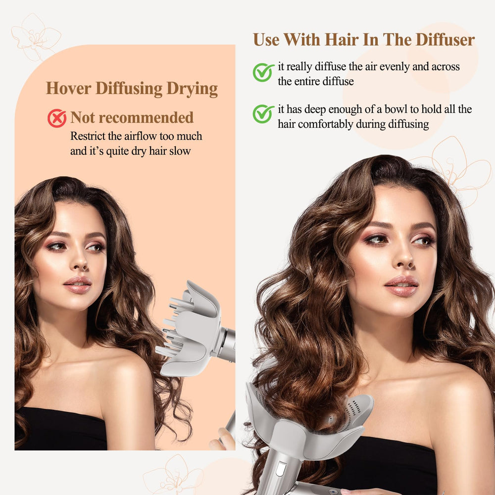 Fabmira flower-shaped airflow guides gentle drying for smoother, less frizzy curls.