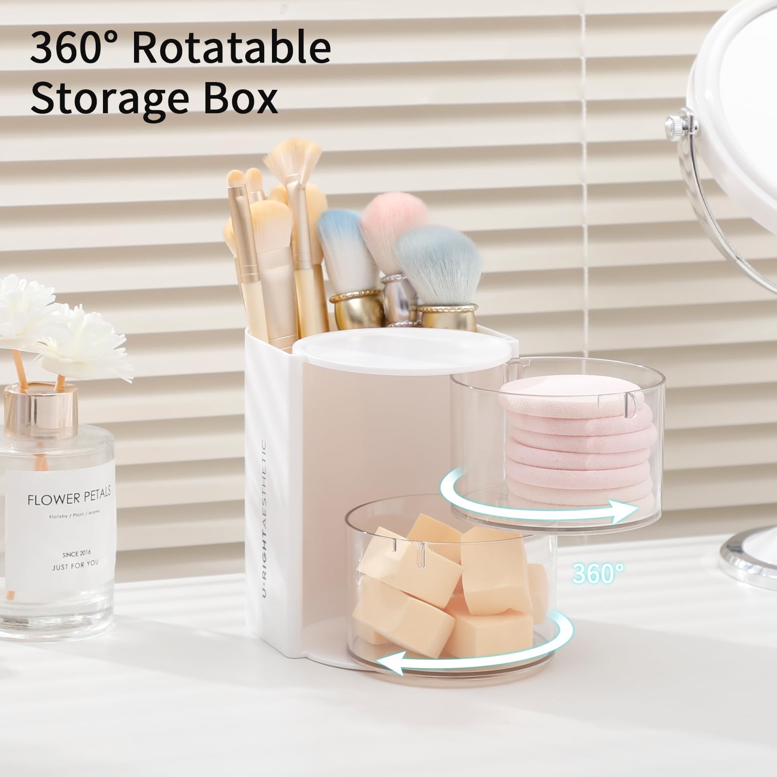 FABROK compact desktop organizer fits on a dresser or vanity.
