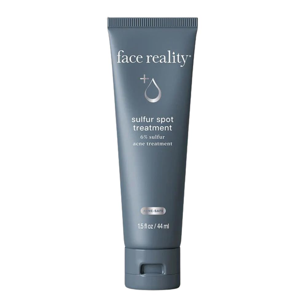 Face Reality Sulfur Spot Treatment tube targets pimples and reduces redness for sensitive skin.