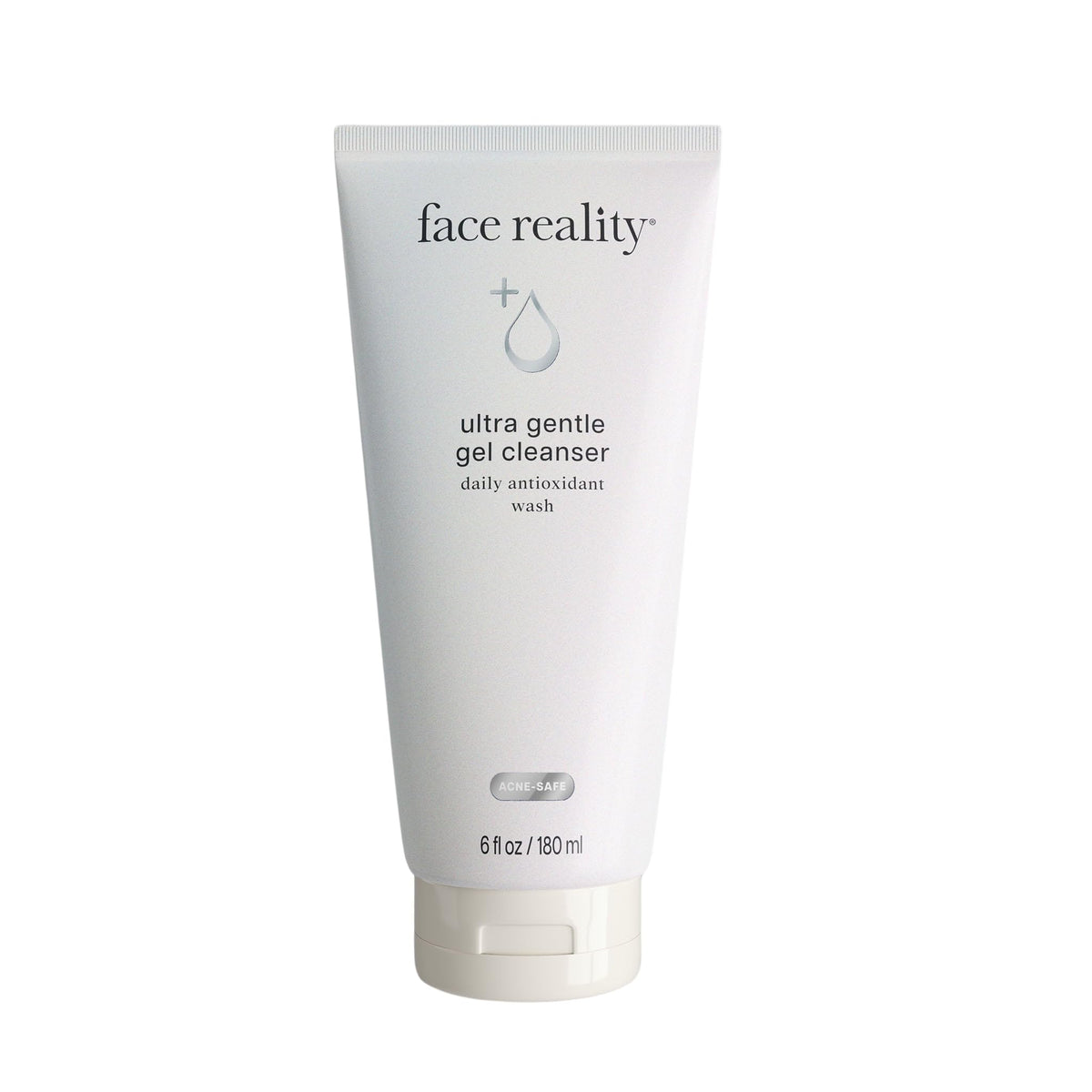 Face Reality Ultra Gentle Cleanser bottle pour demonstrates a gentle daily cleanse for blemish-prone skin