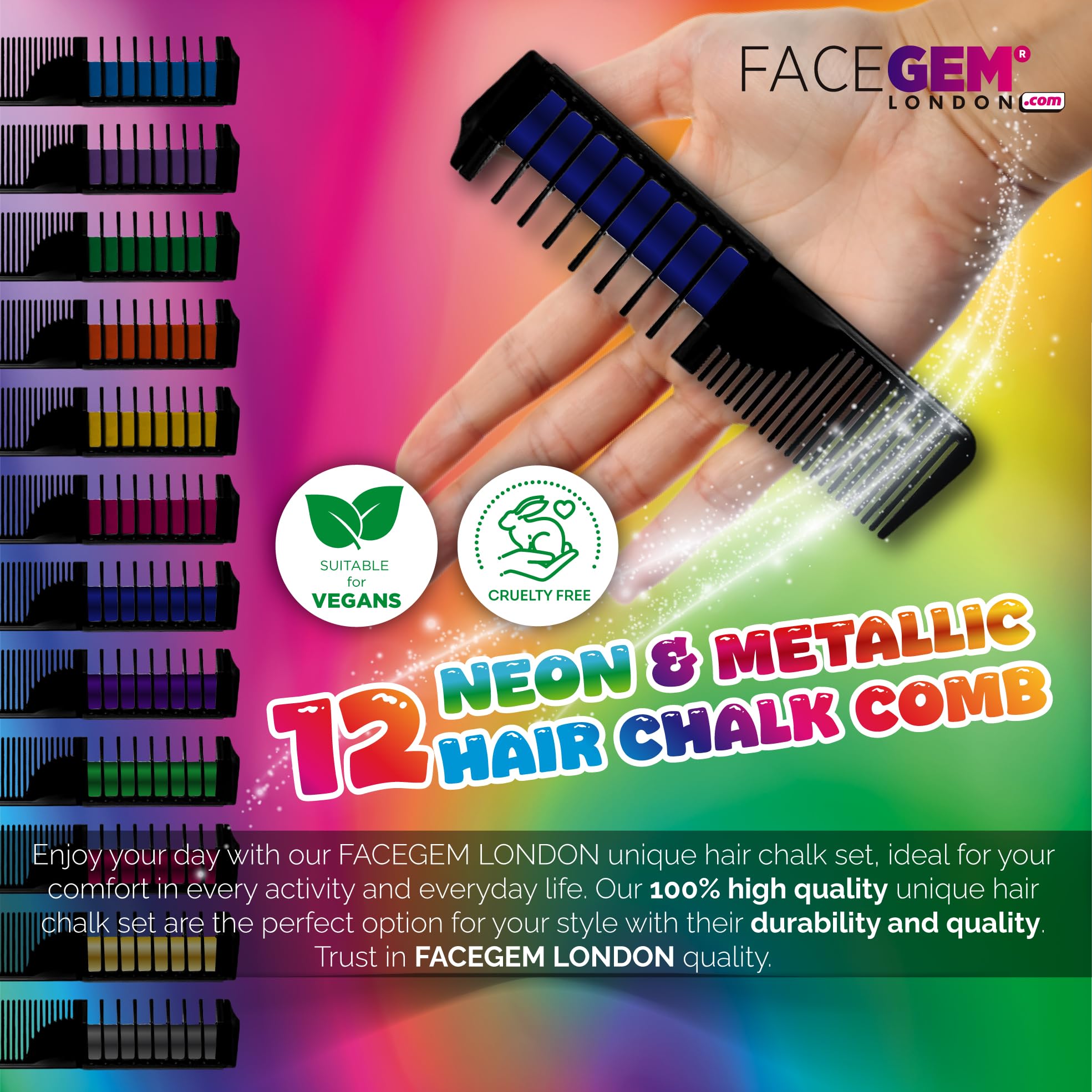 FACEGEM LONDON comb application demonstrates easy color glide and even coverage.