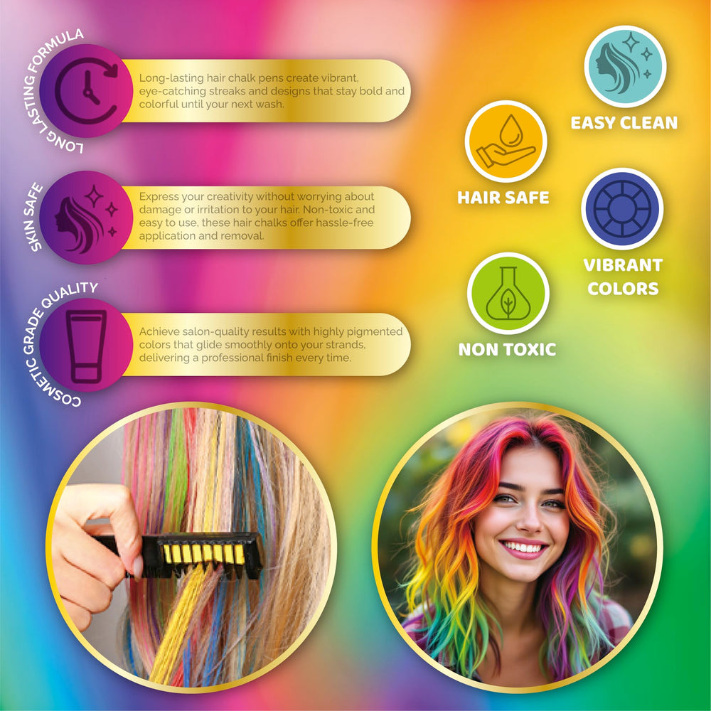 FACEGEM LONDON hair chalk on dark hair shows vivid metallic pop.