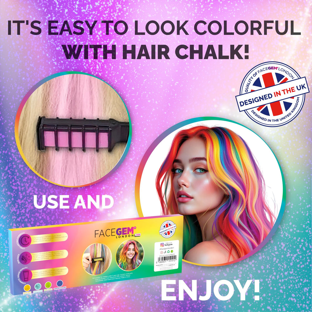FACEGEM LONDON hair chalk on light hair reveals bright neon visibility.