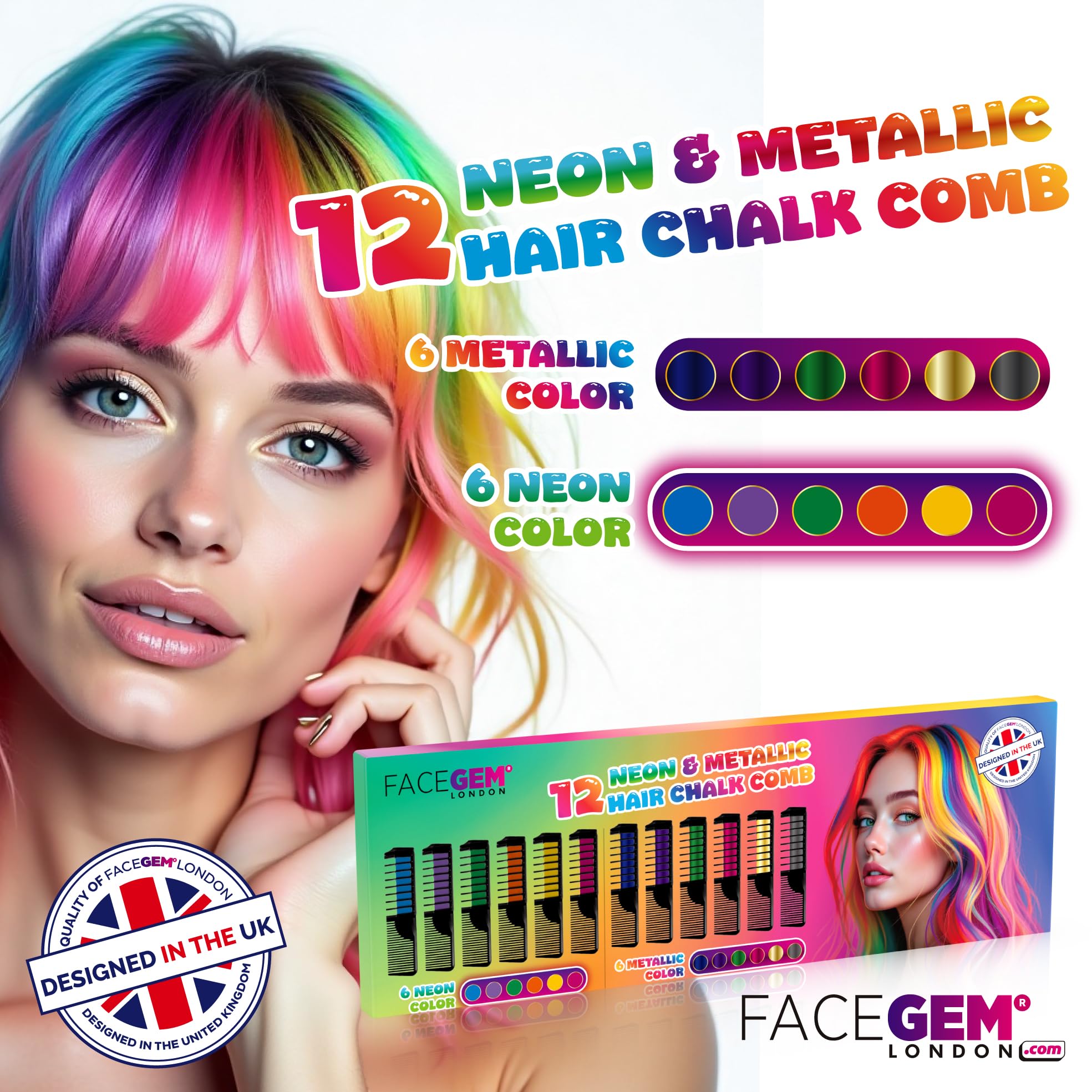 FACEGEM LONDON neon colours swatch showing vibrant pigments for creative styling.