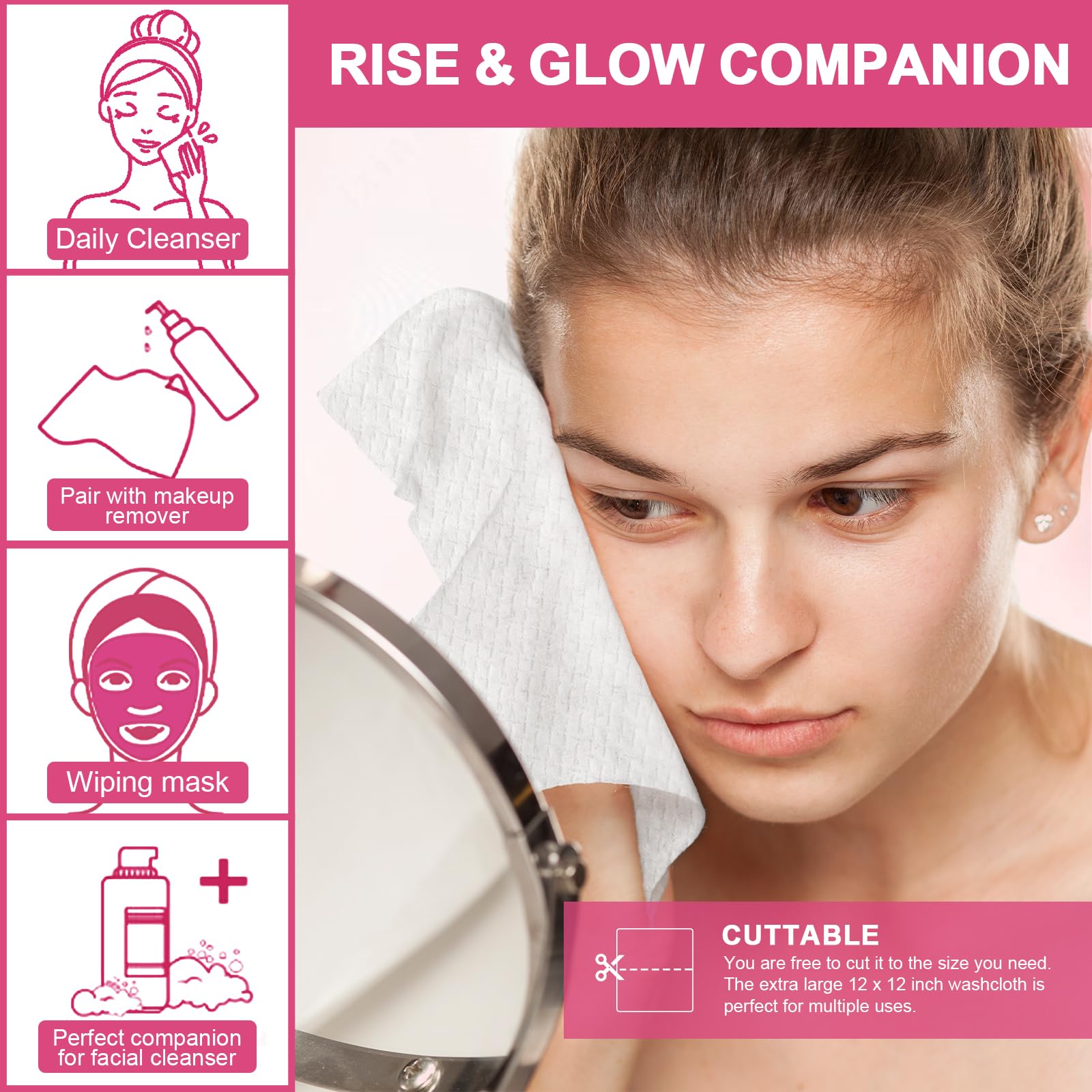 FACEMADE no-fluff, lint-free towel ensures clean skin without residue.