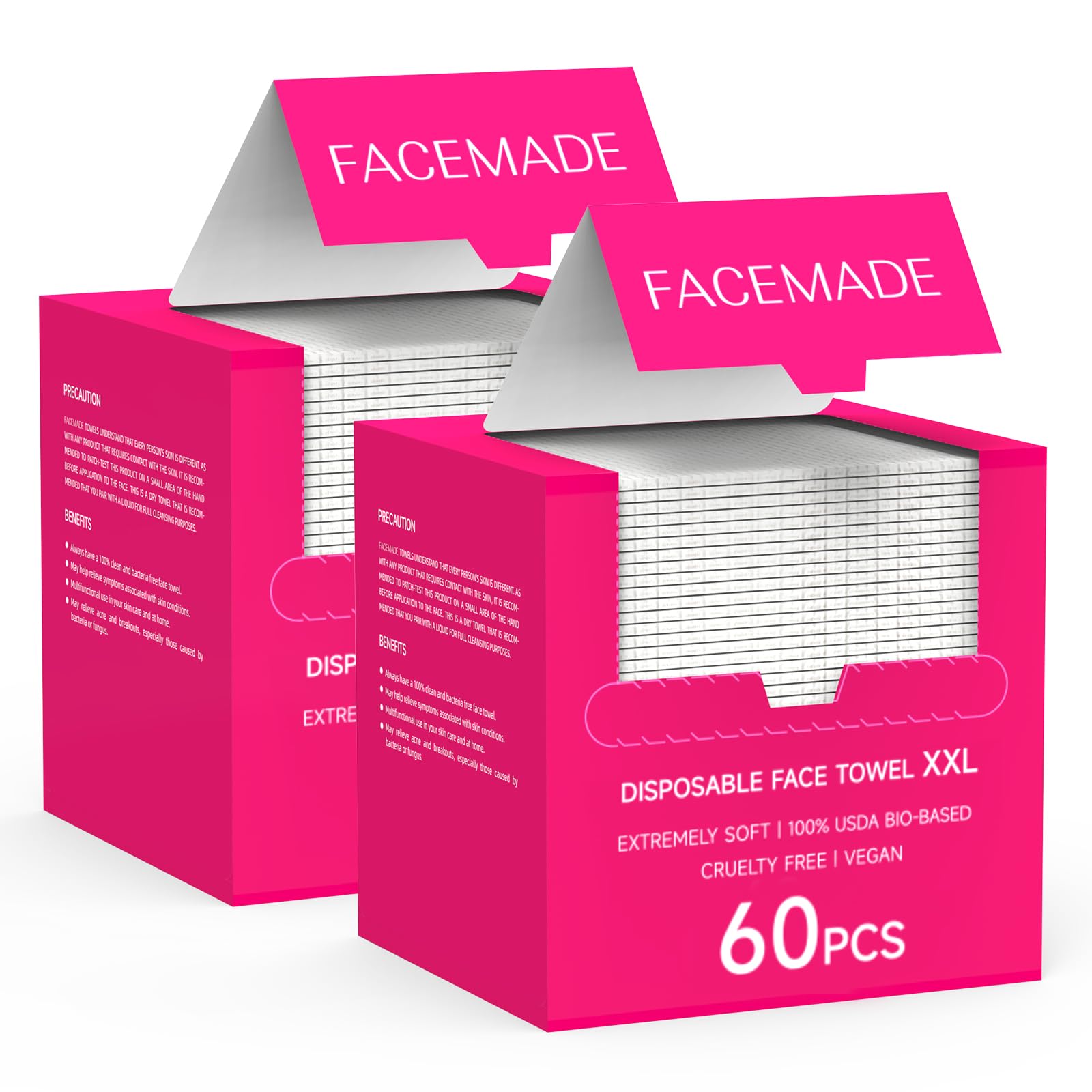 FACEMADE XXL face towels-12x12 inches deliver soft, absorbent cleansing for daily skincare.