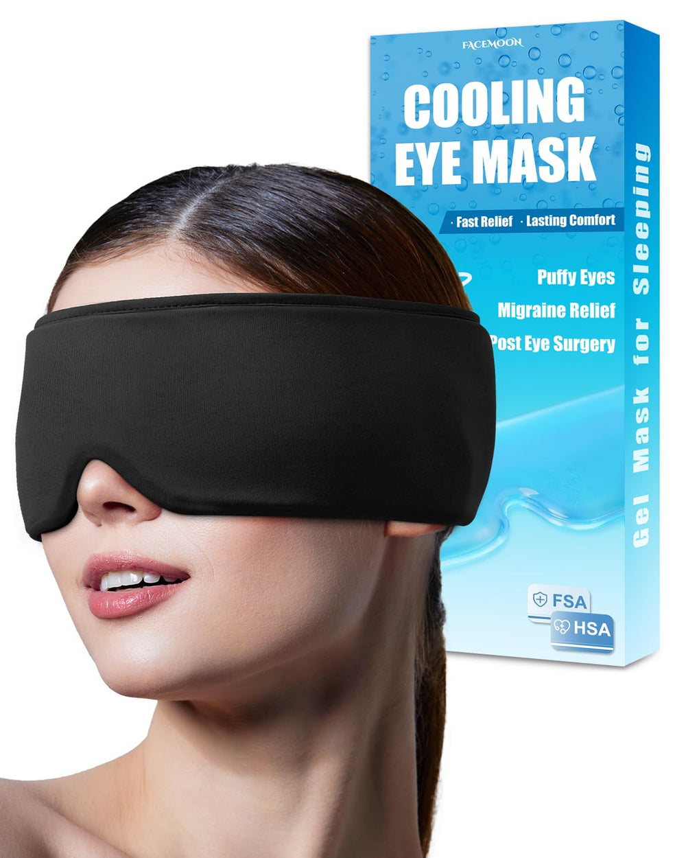 FACEMOON migraine relief eye mask closed for cooling comfort.