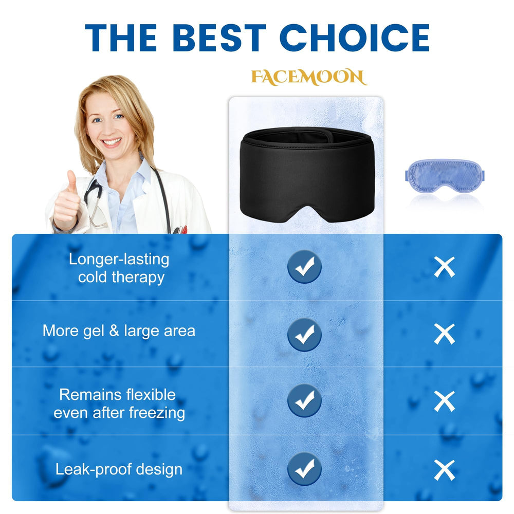 FACEMOON wide soft surface eye mask delivers gentle compression and comfort.