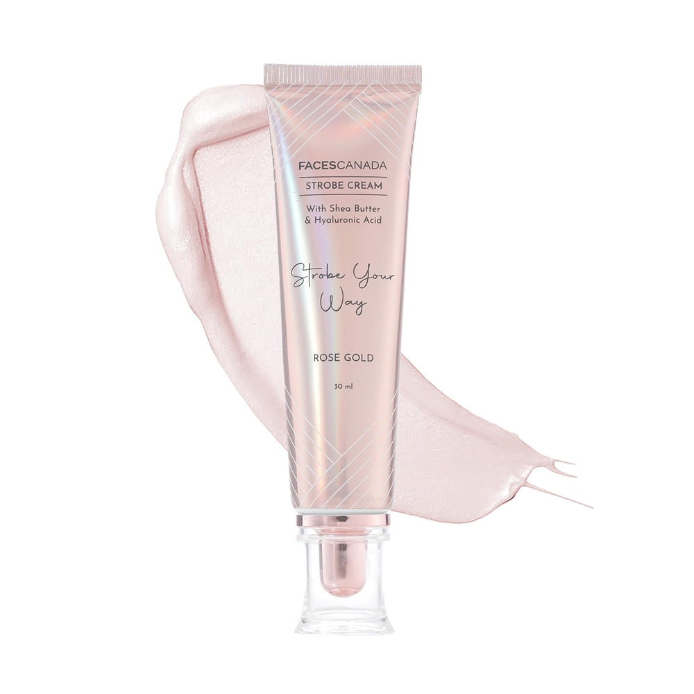 Faces Canada Strobe Cream Rose Gold bottle reveals luminous glow with hydration